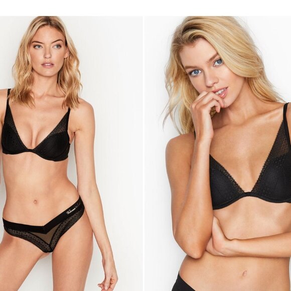 Victoria's Secret Incredible by VS Lightly-Lined Lace Plunge Bra Black 32DD - Picture 1 of 9